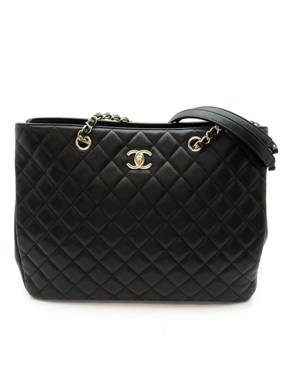 Chanel Large Shopping Caviar Leather Shoulder Bag Black